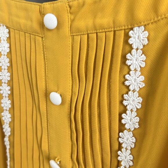 ModCloth Mustard Midi Sundress, Romantic CottageCore Button front Lace - Small - Picture 5 of 13
